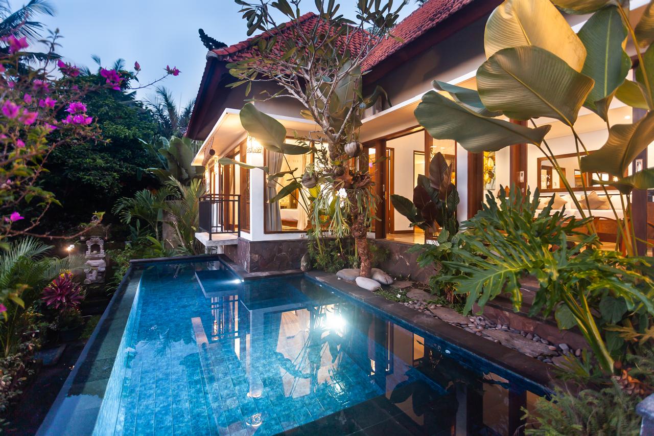 Private infinity pool overlooking the rice fields at the 2-Bedroom Tranquility Villa, Mas, Ubud